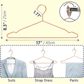 Amber Home 30 Pack 17" Rose Gold Strong Metal Hanger, Copper Clothes Hangers, Heavy Duty Coat Hangers, Standard Suit Hangers for Jacket, Shirt, Dress (Copper, 30)