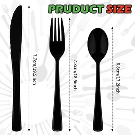 180pcs Black Disposable Cutlery Set Plastic Silverware Heavy Duty Utensil Sets 60 Forks 60 Knives 60 Spoons for Birthday Home Office School Party Picnics Restaurant Outdoor Events or Every Day Use