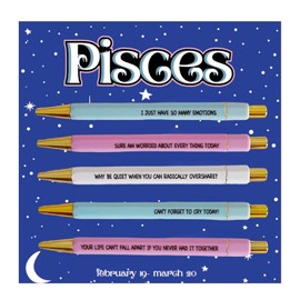 Jxueych 5 Pcs Funny Pens Set for Pisces - Immerse in Cosmic Creativity | Quick-Drying, Medium Point, Black Ink | Perfect for Writing, Drawing, Journaling