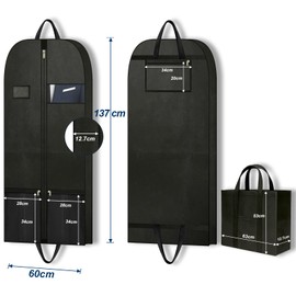 (2 set) 54" Premium Luxury Garment Bag Long Gown Cover - Black Suit Carrier; Suit Carrier for Interviews and Meetings; Zippered Carrier