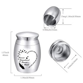 CREATCABIN Small Bird Urns Mini Keepsake Urn Heart Pattern Dove Human Pet Cremation Ashes Holder Engraved Urn Metal Stainless Steel Container Jar for Pet Dog Cat Rabbit 1.18 x 1.57 Inch Sliver