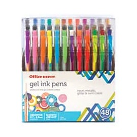Office Depot(R) Brand Rollerball Gel Stick Pens Variety Pack, Fine/Medium Point, 0.7 mm/1.0 mm, Transparent Barrels, Assorted Ink Colors, Pack of 48