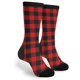 Red Black Buffalo Check Plaid Pattern Casual Cool 3D Printed Crazy Funny Colorful Fancy Novelty Graphic Crew Tube Socks