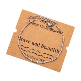 JoycuFF Brave and Beautiful Morse Code Bracelets for Women Men Silk Wrap Fashion Trendy Bracelet Funny Inspirational Motivational Encouragement Empowerment Jewelry Gifts for Mom Daughter Sister