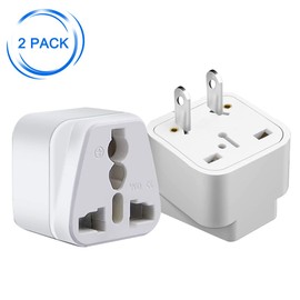 Strhowill (2pack) US Plug to Variety of National Socket,Europe to US Plug Adapter,2 PIN USA NEMA 1-15P Plug to UK/US/EU/AUS Socket Travel Conversion Plugs,AUS to USA Travel Adapter (White)