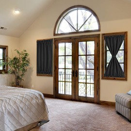 PiccoCasa Blackout French Door Curtain Panel - Blackout Door Curtain 25x40 Inches Solid Drapery with Tiebacks - 1 Panel,Black