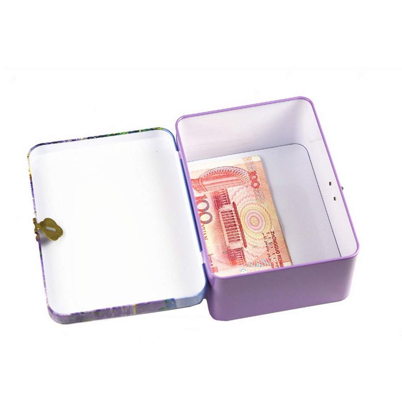 Retro Style Rectangle Tinplate Storage Box with Padlock, Home Kitchen