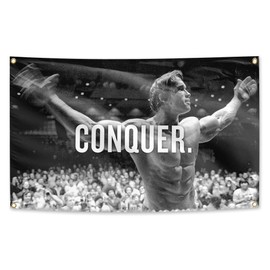Fonhon- Conquer Flag for Arnold Schwarzenegger 3x5 Feet Banner Gym Motivation Funny Fitness Poster Durable Cool Tapestry Man Cave Wall Decor wear resistant, colorfast, with 4 brass grommets