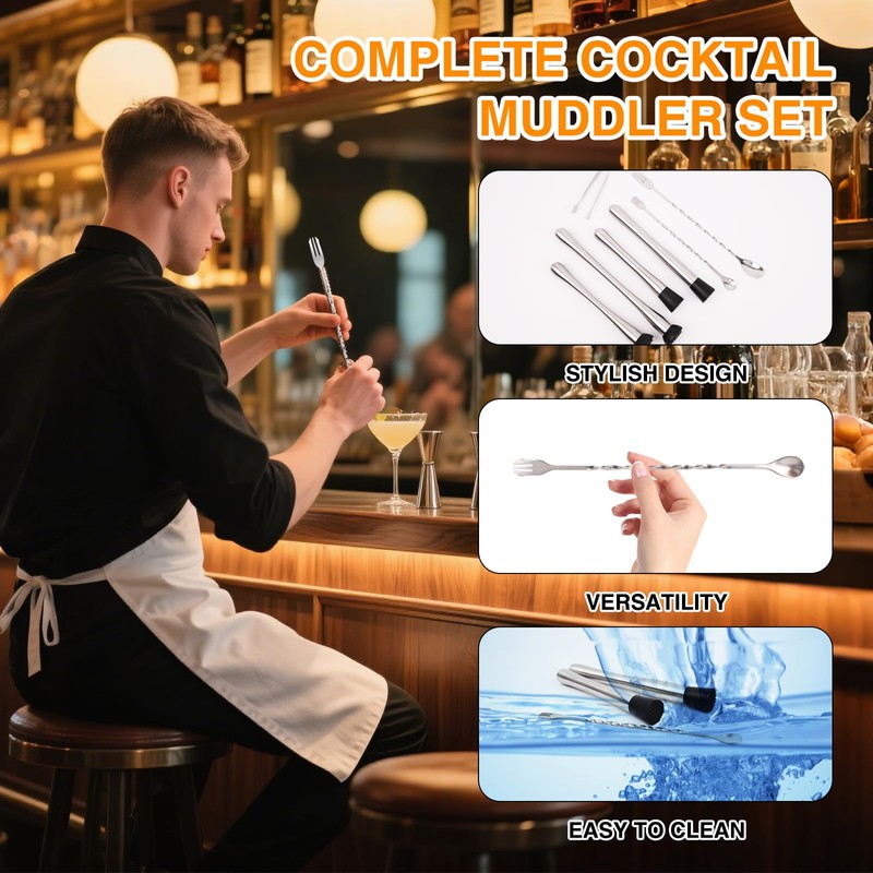 Framad 7PCS Cocktail Muddler Set, Fruit Smasher for Drinks, Stainless
