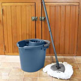 TENLITE 16L Litre Mop Bucket With Removable Wringer and Easy Grip Carry Handle Pouring Spout Deluxe Floor Cleaning Bucket For Commercial and Household - (Navy, 16L Mop Bucket)