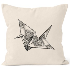 Autiga Cushion Cover Origami Crane Crane Bird Ornaments Boho Polygon Paisley Cushion Cover Decorative Cushion 40 x 40 Cotton Natural 40 cm x 40 cm