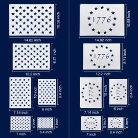 WISYOK American Flag 50 Star Stencils and 13 Stars 1776 Templates, American Flag Templates, Ideal for Painting on Wood, Fabric, Paper, Walls [6 Sizes, 2 Styles]