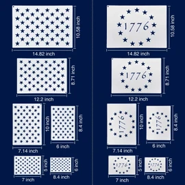WISYOK American Flag 50 Star Stencils and 13 Stars 1776 Templates, American Flag Templates, Ideal for Painting on Wood, Fabric, Paper, Walls [6 Sizes, 2 Styles]