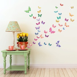 DECOWALL DS-1602 Watercolour Butterflies Kids Wall Stickers Wall Decals Peel and Stick Removable Wall Stickers for Kids Nursery Bedroom Living Room