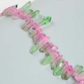 Pink Watermelon Clear Quartz Rough Top Drill Stick Point 7-10 x 20-45mm 15.5''St