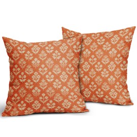Sivirary Orange Floral Block Print Pillow Covers 18x18 Inch Set of 2, Vintage Flower Pattern Decorative Throw Pillowcases Outdoor Farmhouse Cushion Covers Fall Rustic Sofa Couch Bed Decor