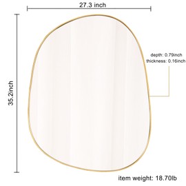 Asymmetrical Mirror for Wall Decor 27"*35", Modern Gold Framed Wall Mirror for Living Room Bathroom Bedroom Entryway ELE-STOU-0063Gold