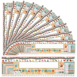 Tenceur 36 Pcs Desk Name Plates for Classroom Student Name Tags for Desk Name Tags Name Plates for Kids with Alphabet Ruler Number Multiplication Chart for Classroom School Supplies(Rainbow)