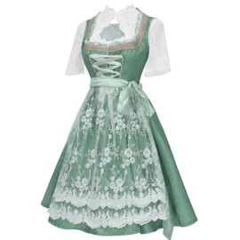 Yageshark Dirndl Women's Midi Costume Dress Dirndl Dress with Blouse Dirndl Apron 3-Piece Green for Oktoberfest Festive Occasions, Green