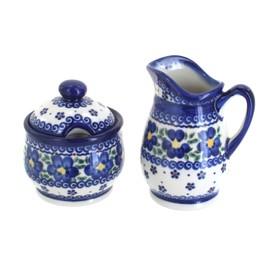 Blue Rose Polish Pottery Spring Blossom Cream & Sugar Set