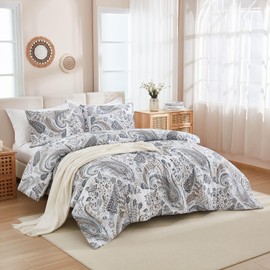Herside Super Soft Paisley Duvet Cover Set Single Size 100% Cotton Bedding Set Farmhouse Pattern 2 Pcs with Pillowcase All Season Boho Floral Bedding Cover