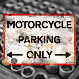itsperfectfor Motorcycle Parking Only. Biker Sign. Vintage Style Metal Motorbike Garage Plaque. Fun Motorcyclist Shed Notice. Size Small.