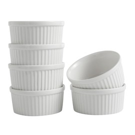 Ramekins 6 oz Creme Brulee Ramekins Oven Safe Bowls Set of 6 Small Ceramic Baking Bowls Porcelain Pudding Custard Souffle Bowls Dipping Sauce Bowls White Kitchen Remekins for Baking