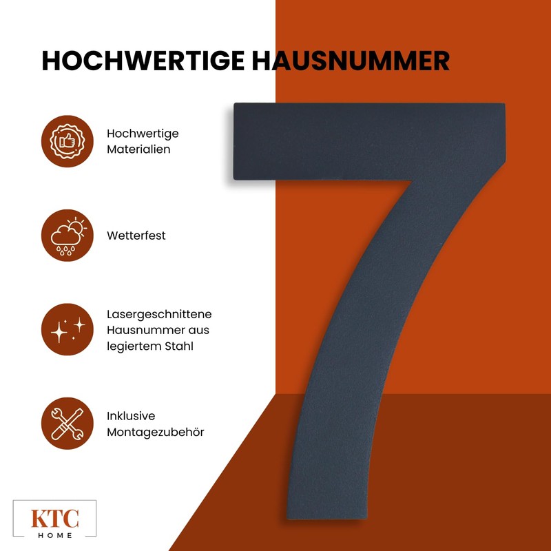 KTC-HOME - Premium House Number Anthracite Including Mounting Material -