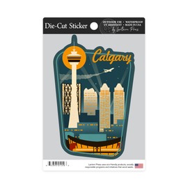 Die Cut Sticker Calgary, Alberta, Canada, Retro Skyline, Contour Vinyl Sticker 3 to 6 inches, (Waterproof Decal for Cars, Water Bottles, Laptops, Coolers), Large