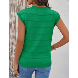 AKEWEI Women's Cap Sleeve Sweater Vest V-Neck Sleeveless Casual Crochet Knitted Pullover Tank Tops 2025 Summer Clothes(Green,M)