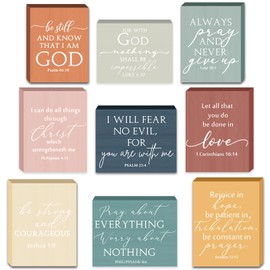 Yousoontic 9 Pcs Small Christian Desk Wall Decor Bulk Mini Wooden Inspirational Bible Verse Quotes Table Decor Aesthetic Boho Sign for Sunday School Teacher Church (3.5 x 2.5 x 0.47 Inch)(Morandi)