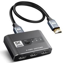 【8K@60Hz】avedio links Switcher/Splitter 4K 120Hz 3 Inputs 1 Output Aluminum Alloy No Power Required Manual Switching Ultra High-Speed HDMI Selector Switcher 48Gbps HDCP2.3 HDMI2.1 4K@120Hz 1080P@240Hz