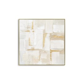 VGICH Modern Abstract Canvas Wall Art 31.5x31.5 Inches - White and Gold Textured Painting Framed, Large Wall Decor for Living Room Office