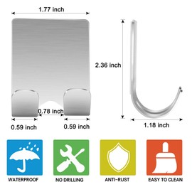 Razor Holder Shaver Hook Hanger Stand(2 Pack)Self Adhesive Stainless Steel Heavy Duty Utility Storage Hook,Shower Hook for Razor,Bathroom Kitchen Organizer for Plug Robe Towel Loofah Bathrobe Coat