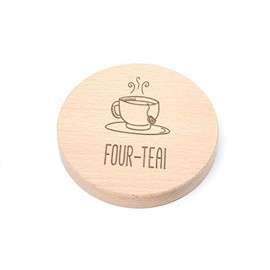 "Four-tea!" Engraved Wooden Coaster - Funny 40th Birthday Gift For Tea Lovers