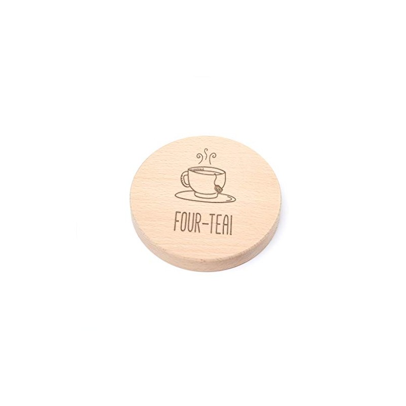 "Four-tea!" Engraved Wooden Coaster - Funny 40th Birthday Gift For