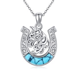 HUKKUN Horse Necklace Sterling Silver Horse Pendant Horseshoe Necklace Horse Jewelry Gifts for Women