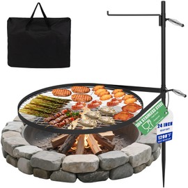24" Fire Pit Grill w/304 Stainless Steel Grate, Portable Carry Bag