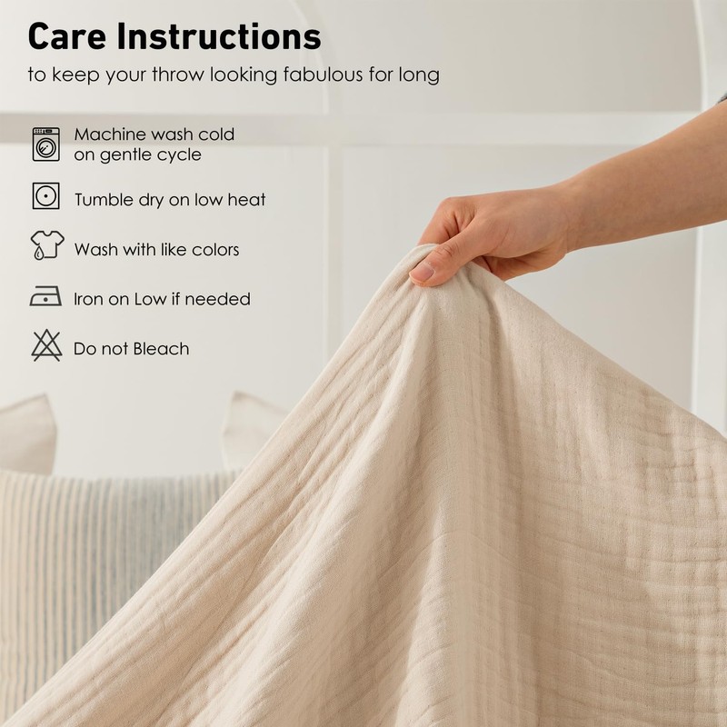 100% Cotton Soft Muslin Blankets for Adults, 6-Layer Lightweight King