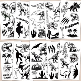 Dino Tattoos for Children, 10 Sheets Luminous Children's Tattoos, Skin-Friendly Set, Temporary Tattoos Stickers, Party Bags, Children's Birthday Party Favours, Party Decoration, Dinosaur Toy Boy