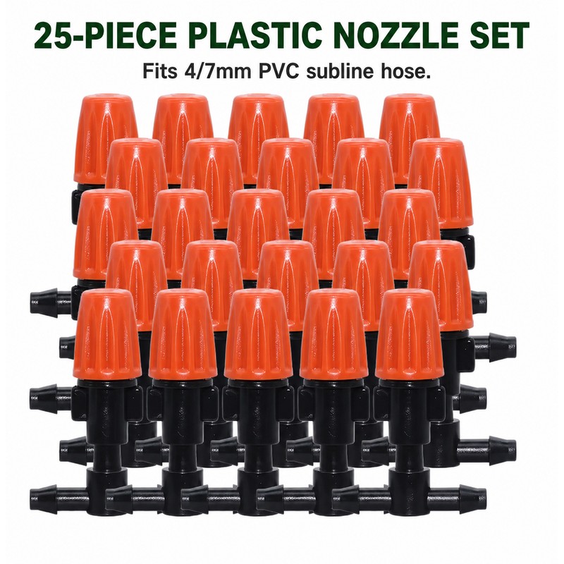 Adjustable Misting Nozzles for Drip Irrigation – 25-Piece Plastic Sprinkler