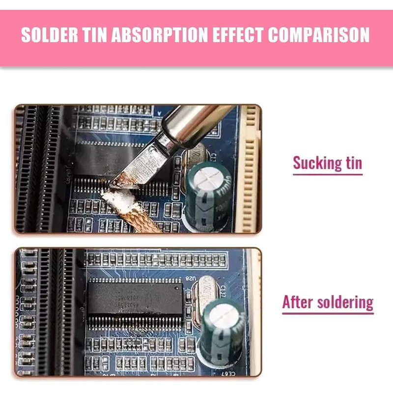 2pcs Solder Wick Braid, No-Clean Desoldering Wick Braid Flux 2.5mm/0.1inch