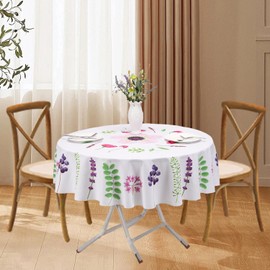 Round Tablecloth with Wildflowers Floral Pattern, 150 cm Waterproof Tablecloth with Watercolour Wildflowers, Suitable for Picnic, Camping, Outdoor and Catering Parties in the Kitchen, Indoor