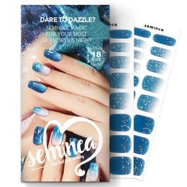 SEMINCA Semi Cured Gel Nail Strips-Mirror Shine Semi-Gel Stickers,Party & Festival Nail Wraps,Glow Under Sunlight,No Damage,Weightless & Tag Free(Waterbomb)