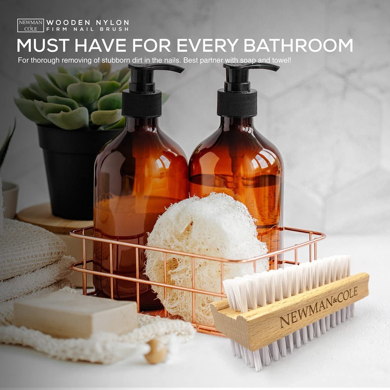 Wooden Nail Brush, Double-Sided Nail Scrubbing Brush with Firm Plastic