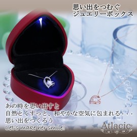 Atlacic Women's Moissanite Necklace, Open Heart, Heart Shape, LED Light, Surprise, Jewelry Case, Present, Set, Includes Certificate of Authenticity