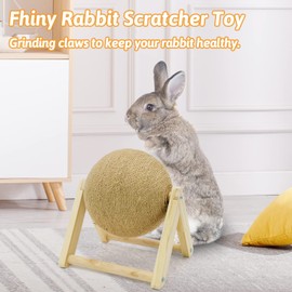 Fhiny Rabbit Scratch Toy, Natural Solid Wood Sisal Scratching Ball for Indoor Kittens, Claws Scratching Ball for Kitten Bunny Guinea Pig Chinchilla Ferret or Other Small Animals (Small)