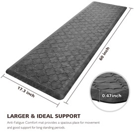WISELIFE Kitchen Mat Cushioned Anti Fatigue Floor Mat,17.3"x60", Thick Non Slip Waterproof Kitchen Rugs and Mats,Heavy Duty Foam Standing Mat for Kitchen,Floor,Home,Office,Desk,Sink,Laundry, Grey