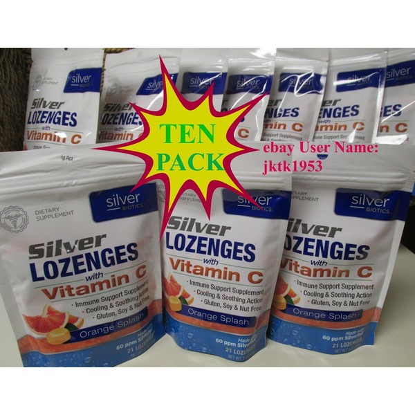 Silver Lozenges 60PPM Silver Sol Orange Splash Vitamin C IMMUNE SUPPORT TEN PACK