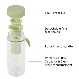 watchget Cold Brew Coffee Maker Travel Tumbler with Soft Silicone Handle Portable Iced Coffee & Tea Infuser with Airtight Lid Cold Brew Travel Cup 20oz/600ml Green